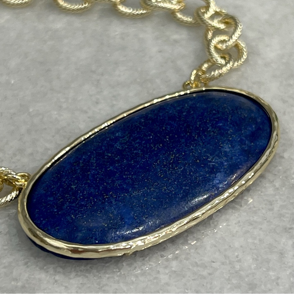 Lapis Lazuli Oval Pendant Fancy Chain Necklace - Picture 8 of 12